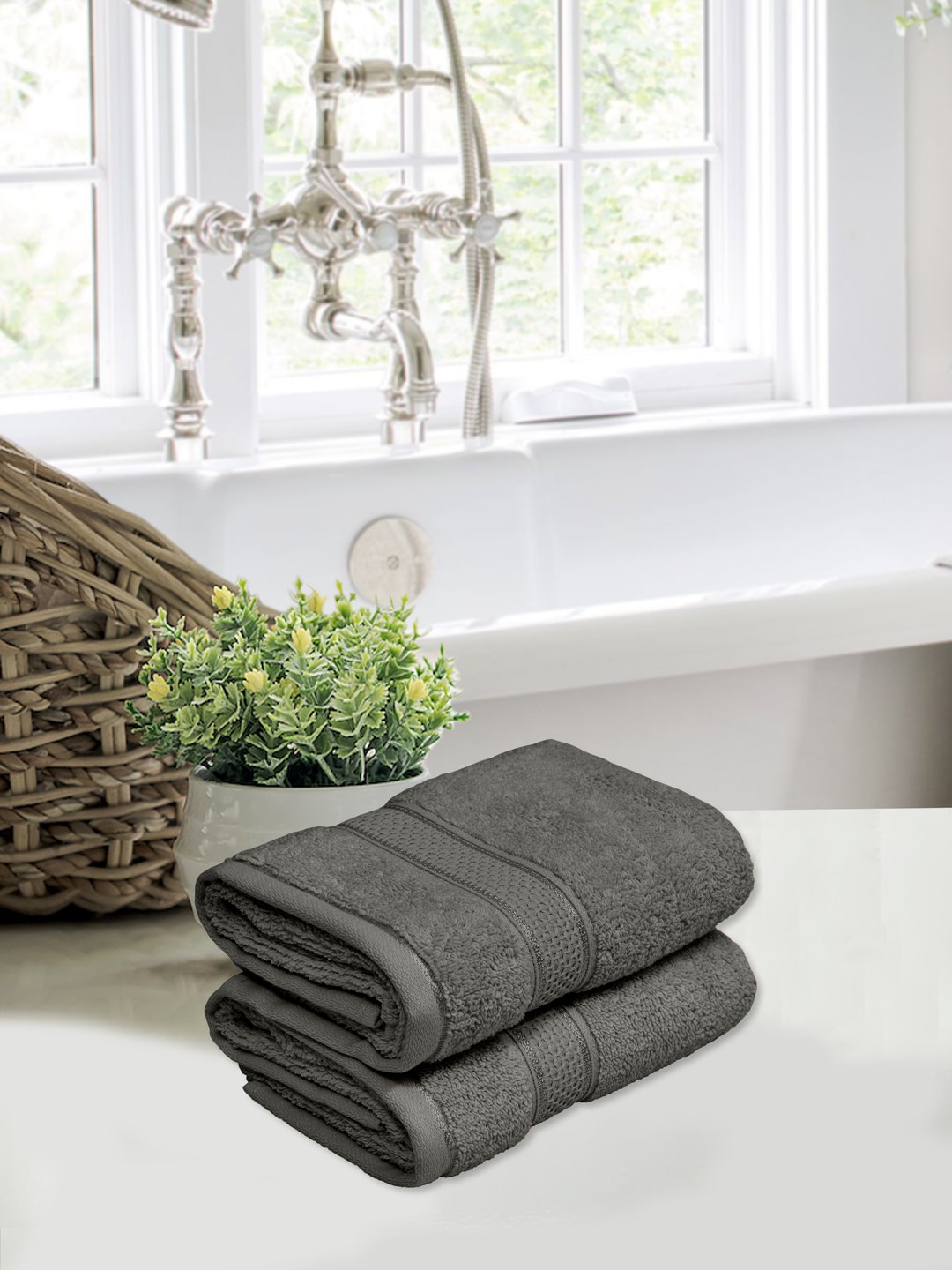 Home Fresh Solid 100% Cotton 450 GSM Hand Towel size 40x60 Cm Pack of 2